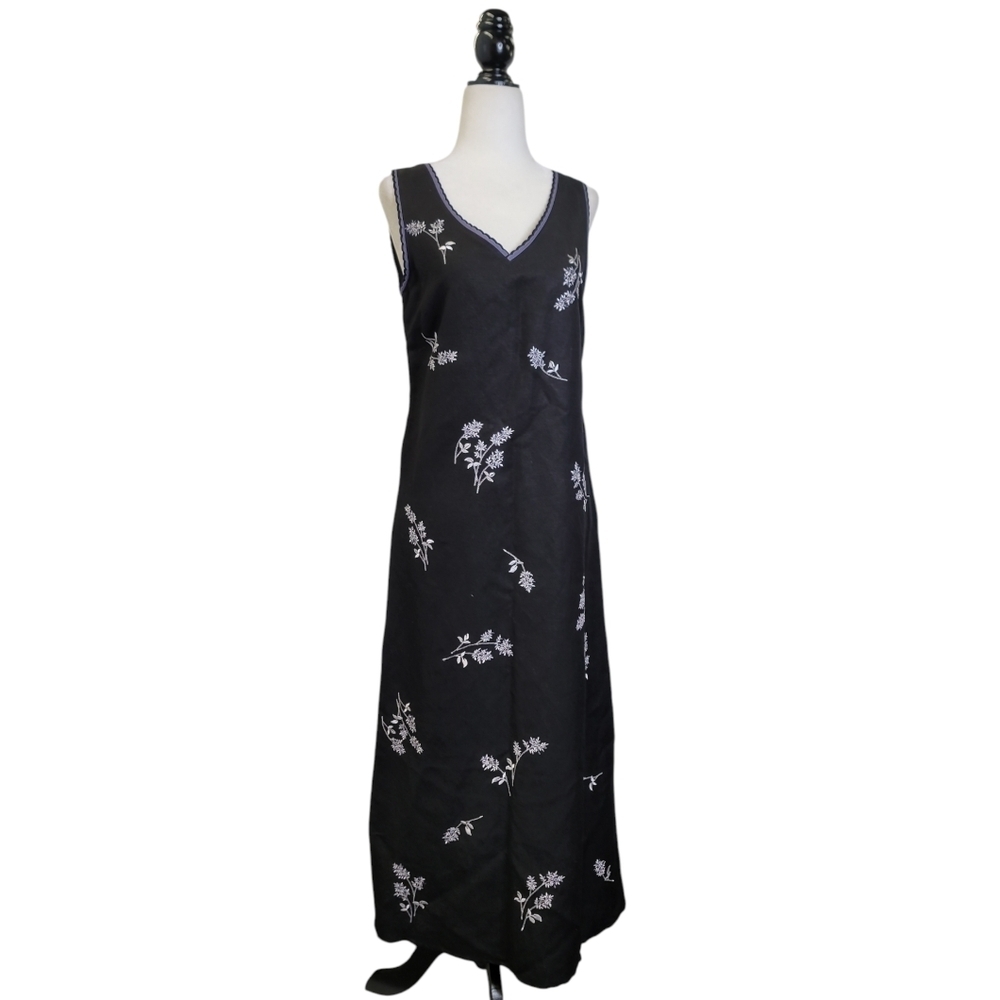 Alexandra Bartlett linen À-line   embroidered Floral midi dress